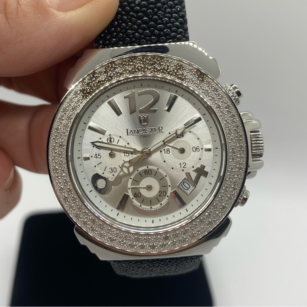 Lancaster Pillo Women’s Chrono Diamond Watch w/ Genuine Galuchat Leather Band